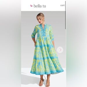 New Bella-Tu astrid tiered dress size small aqua/ orange